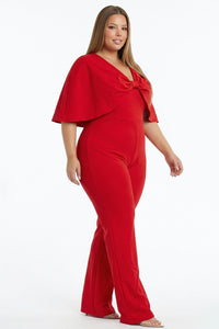 Cape Sleeve With Front Knot Plus Size Jumpsuit