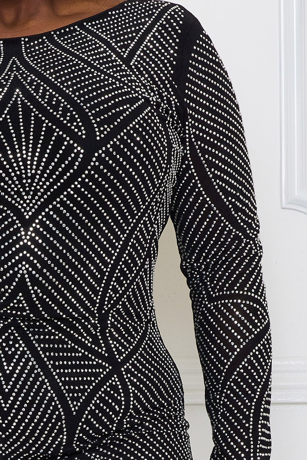 Symphony Dress - Rhinestone Front And Back Plus Size Night Out Midi Dress | Zezebe