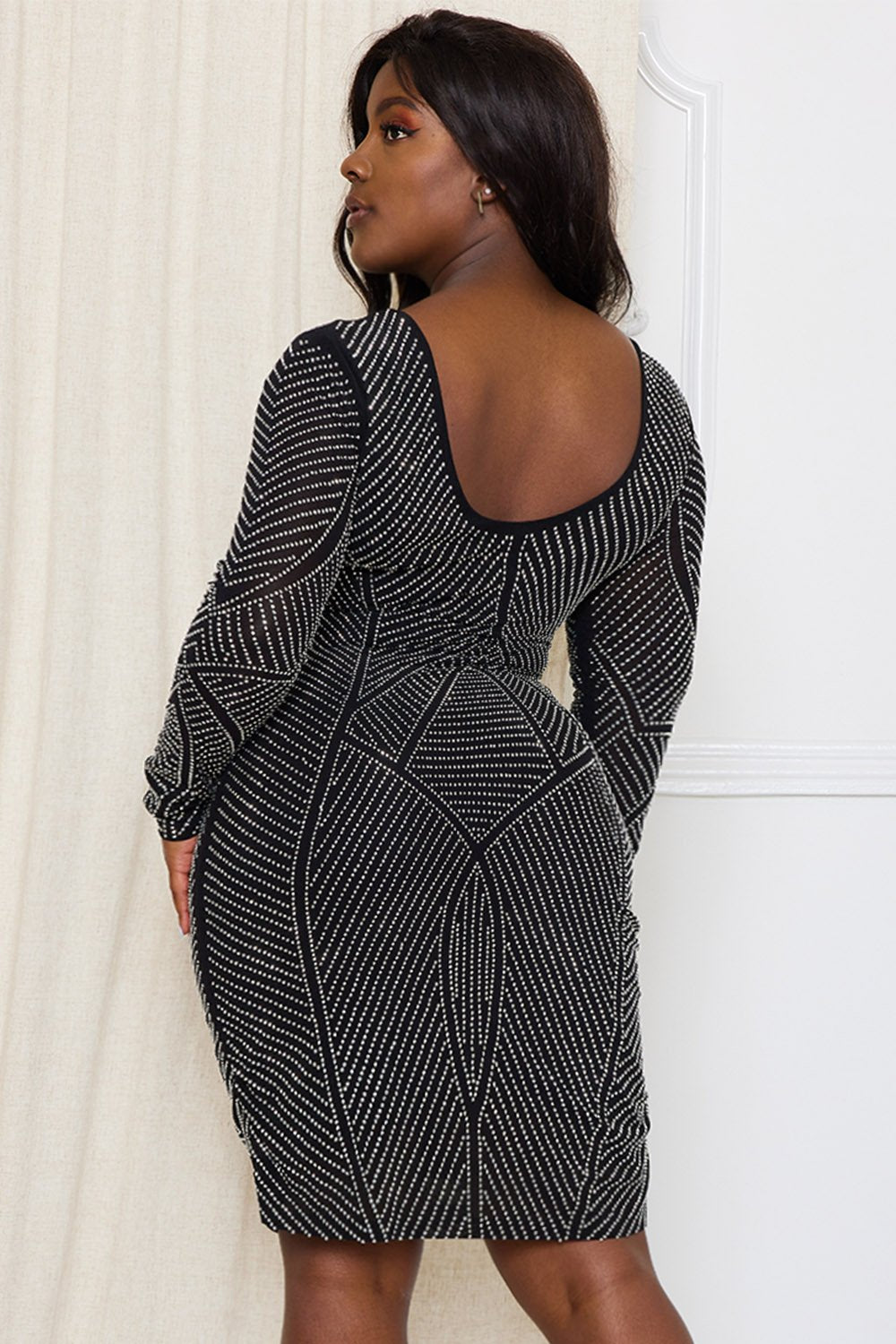 Symphony Dress - Rhinestone Front And Back Plus Size Night Out Midi Dress | Zezebe