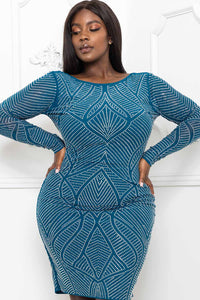 Symphony Dress - Rhinestone Front And Back Plus Size Night Out Midi Dress | Zezebe