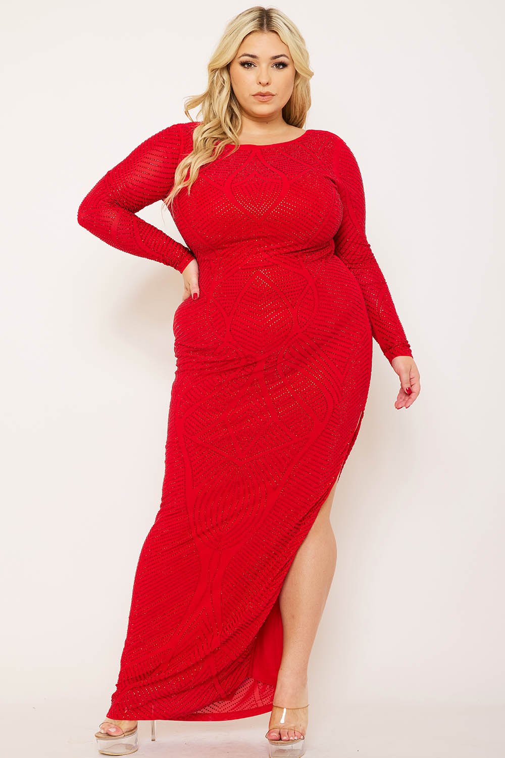 Symphony Dress - Patterned Rhinestone Plus Size Night Out Maxi Dress | Zezebe