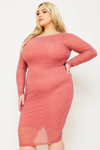 Plus Size Night Out Symphony Dress - Translucent Silver Rhinestone Plus Size Night Out Midi Dress | Zezebe