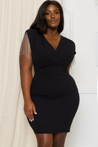 Symphony Dress - Metal Chain Fringe Slleve Plus Size Night Out Mini Dress | Zezebe