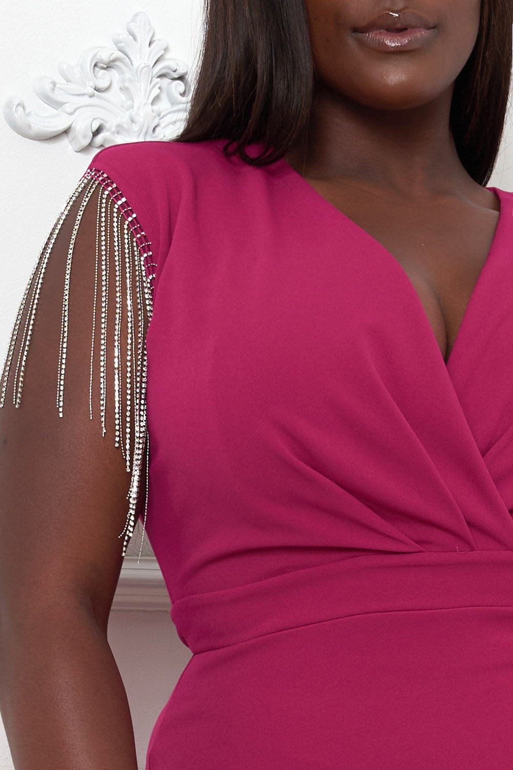 Symphony Dress - Metal Chain Fringe Slleve Plus Size Night Out Mini Dress | Zezebe