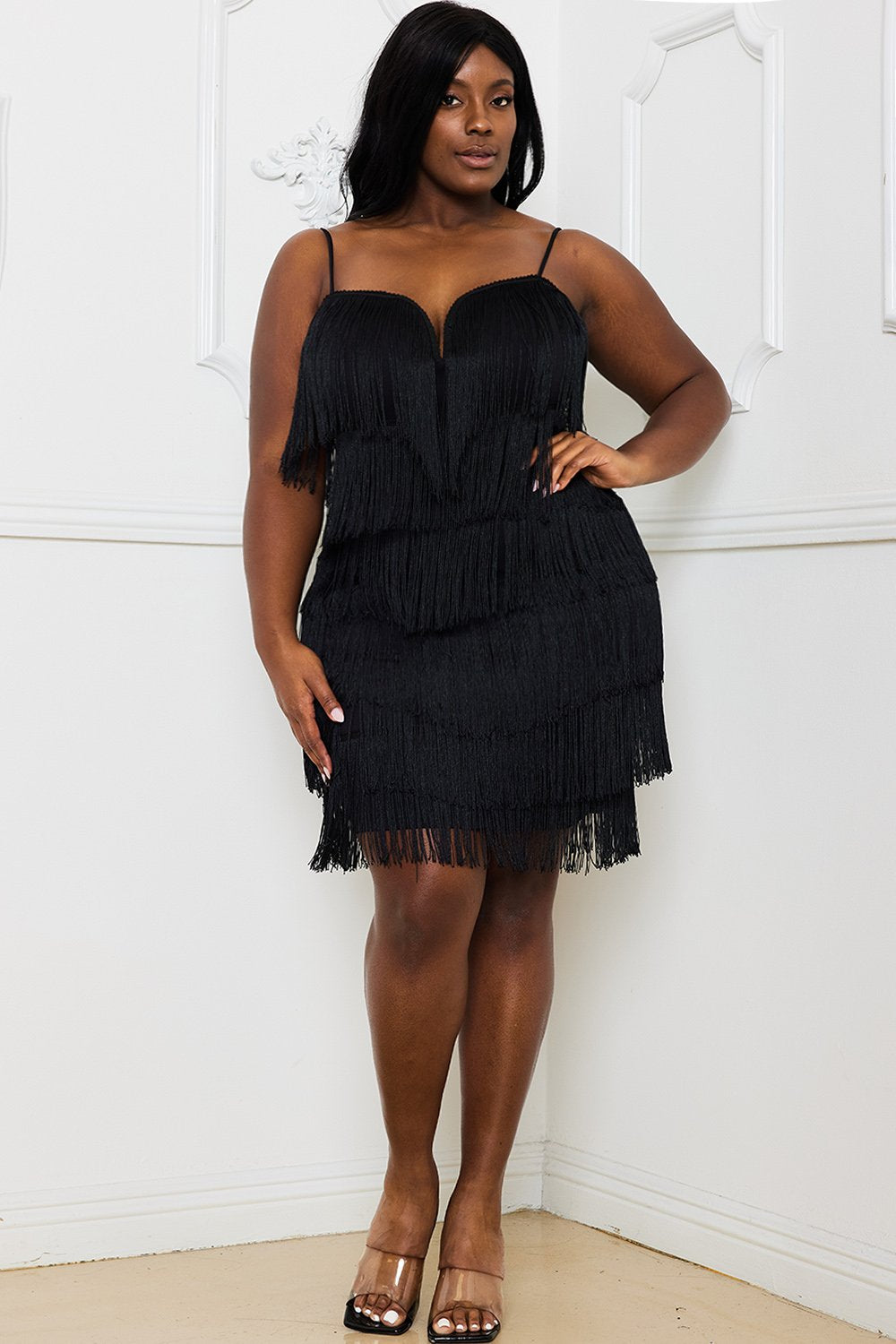Plus Size Night Out Symphony Dress - Layered Fringe Mini Dress | Zezebe