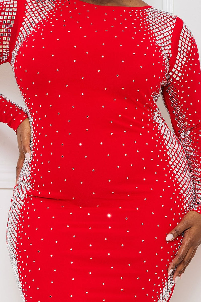 open lace back dress Virginia Red Mesh Rhinestone Embellished Maxi Dress S / Red main image 0