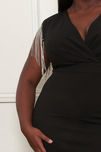 Symphony Dress - Rhinestone Fringe Sleeve Plus Size Maxi Dress | Zezebe