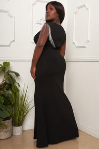 Symphony Dress - Rhinestone Fringe Sleeve Plus Size Maxi Dress | Zezebe