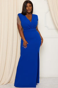 Symphony Dress - Rhinestone Fringe Sleeve Plus Size Maxi Dress | Zezebe