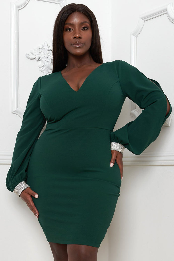 Symphony Dress - Rhinestone Cuffs Plus Size Mini Dress | Zezebe