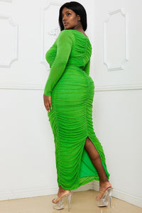 Plus Size Night Out Symphony Dress - Rhinestone On Mesh Pleated Maxi Dress | Zezebe