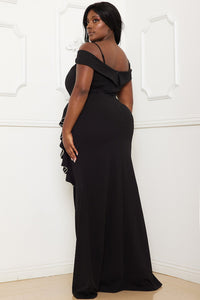 Symphony Dress - Rhinestone Trim Open Shoulder Maxi Dress | Zezebe