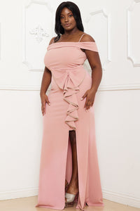 Symphony Dress - Rhinestone Trim Open Shoulder Maxi Dress | Zezebe