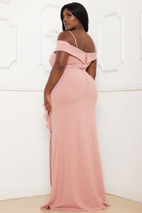 Symphony Dress - Rhinestone Trim Open Shoulder Maxi Dress | Zezebe