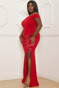 Symphony Dress - Rhinestone Trim Open Shoulder Maxi Dress | Zezebe