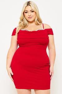 Symphony Dress - Rhinestone Trim Plus Size Night Out  Mini Dress | Zezebe