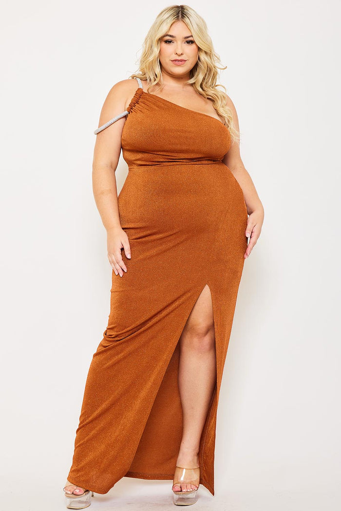 Symphony Dress - Glitter One Shoulder Plus Size Maxi Dress | Zezebe