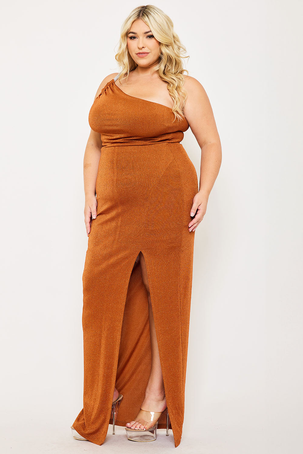 Symphony Dress - Glitter One Shoulder Plus Size Maxi Dress | Zezebe