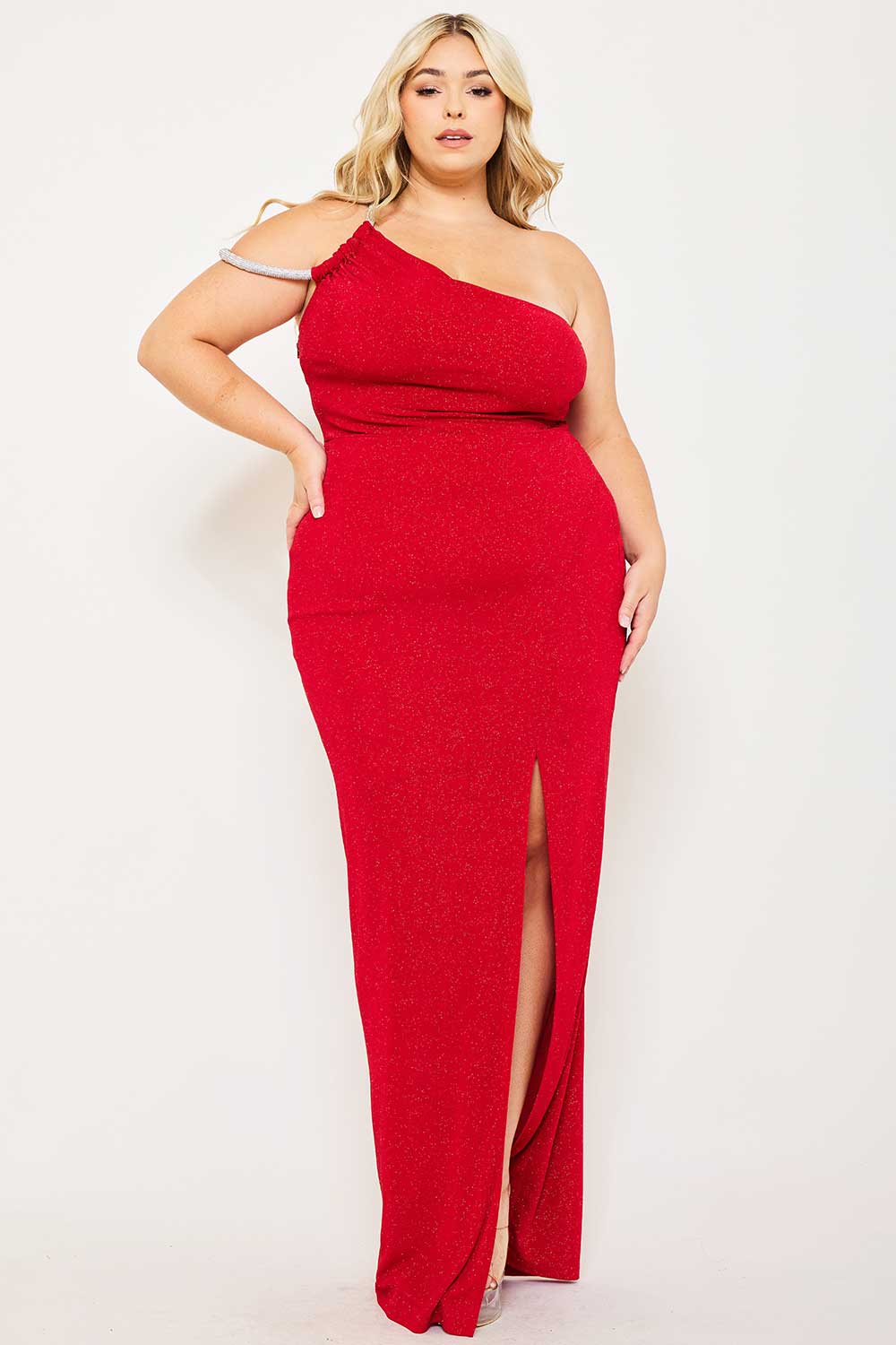 Symphony Dress - Glitter One Shoulder Plus Size Maxi Dress | Zezebe