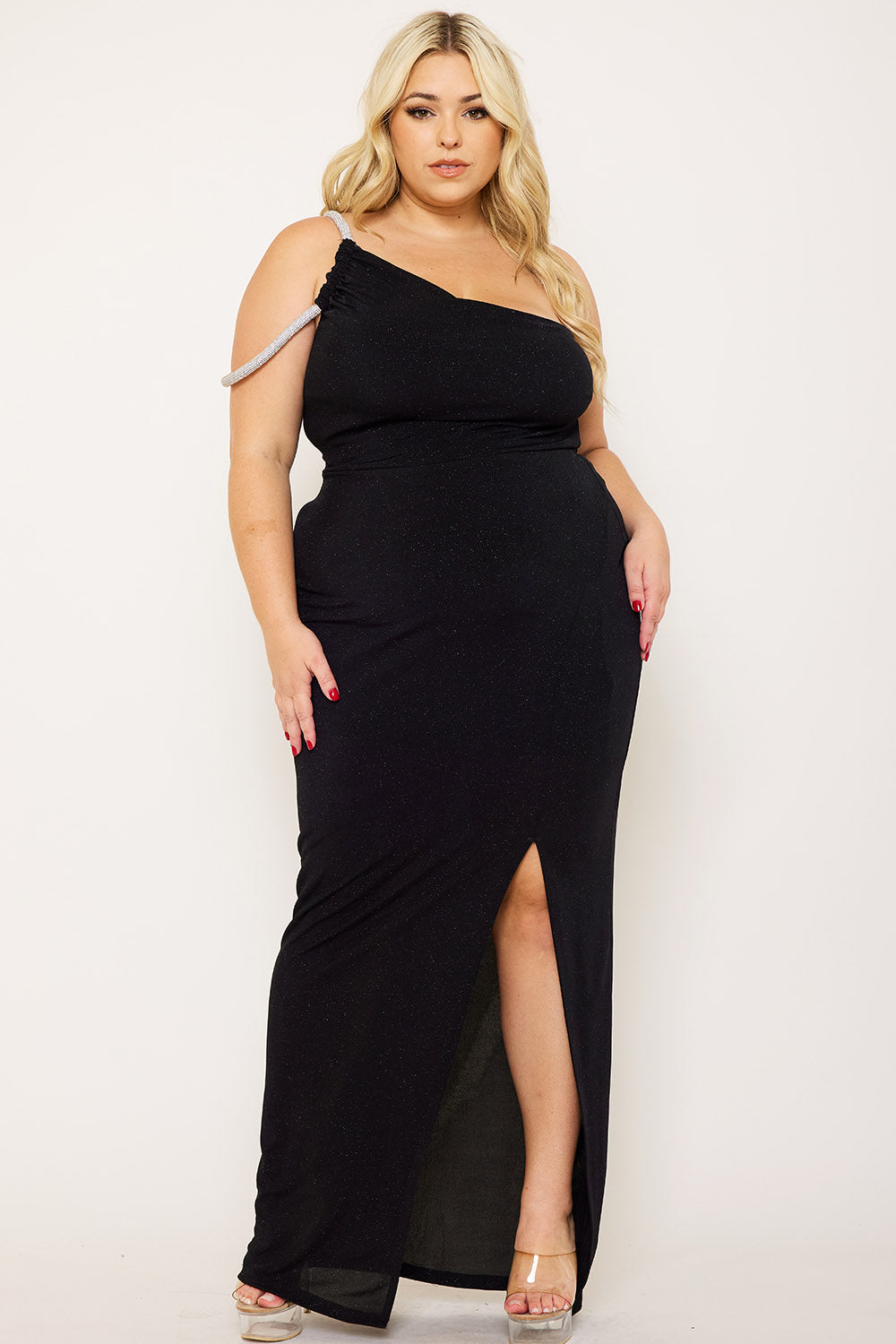 Symphony Dress - Glitter One Shoulder Plus Size Maxi Dress | Zezebe