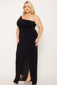 Symphony Dress - Glitter One Shoulder Plus Size Maxi Dress | Zezebe