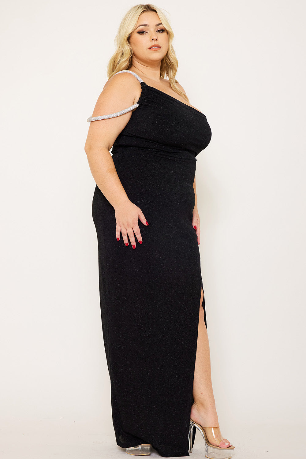 Symphony Dress - Glitter One Shoulder Plus Size Maxi Dress | Zezebe