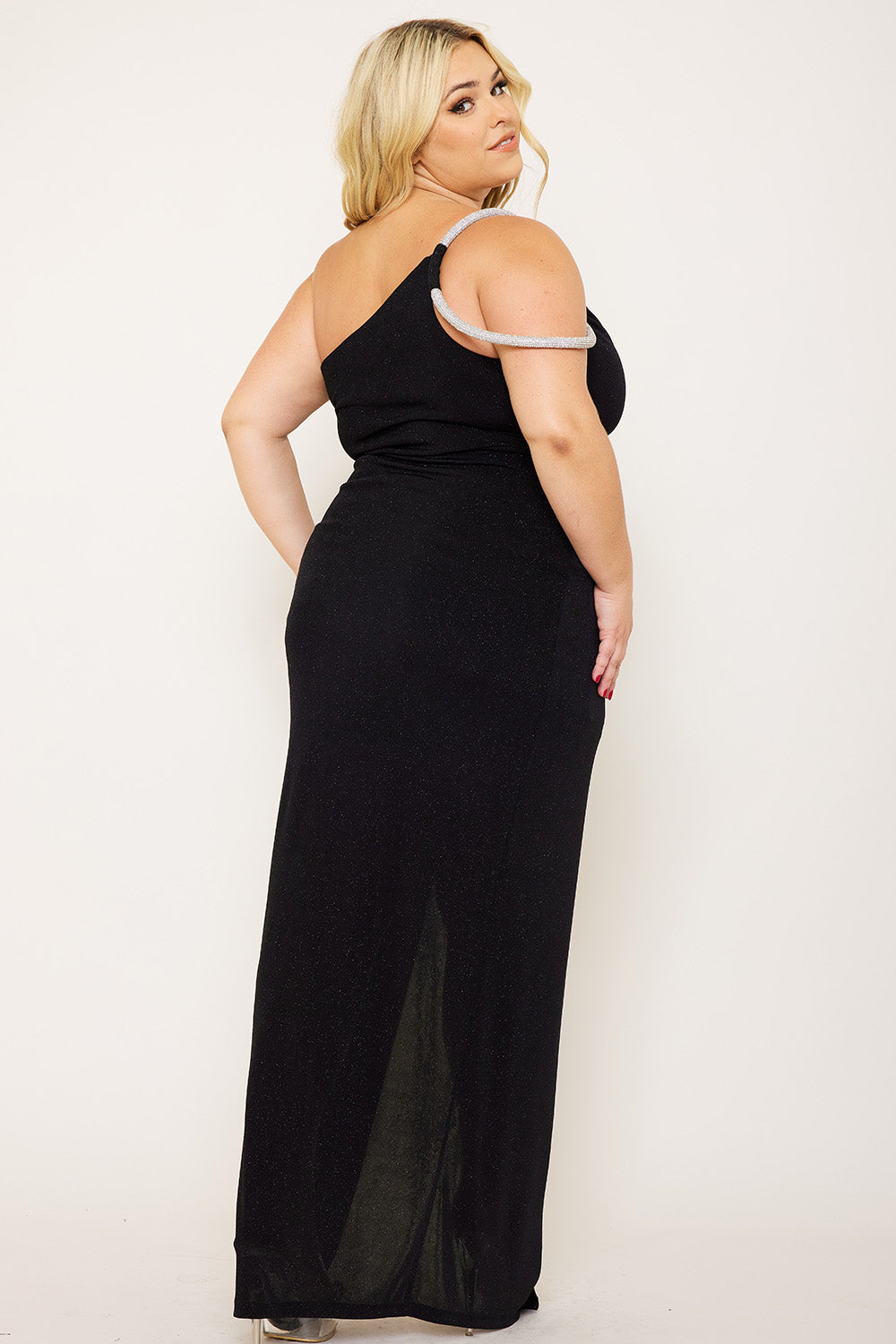 Symphony Dress - Glitter One Shoulder Plus Size Maxi Dress | Zezebe