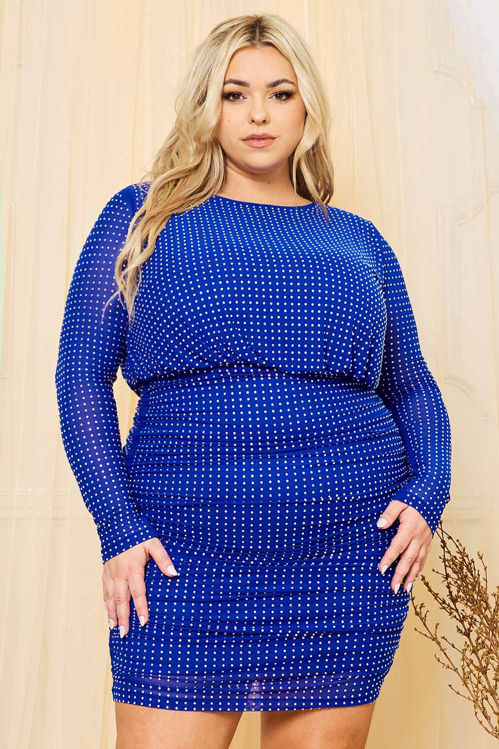 Symphony Dress - Rhinestone Round Neck Plus Size Night Out Mini Dress | Zezebe
