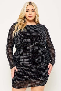 Symphony Dress - Rhinestone Round Neck Plus Size Night Out Mini Dress | Zezebe