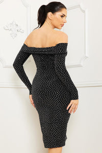 Rhinestone Off The Shoulder Midi Dress