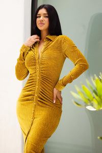 Textured Fabric Button Up Front Midi Shirt Dress