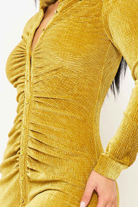 Textured Fabric Button Up Front Midi Shirt Dress