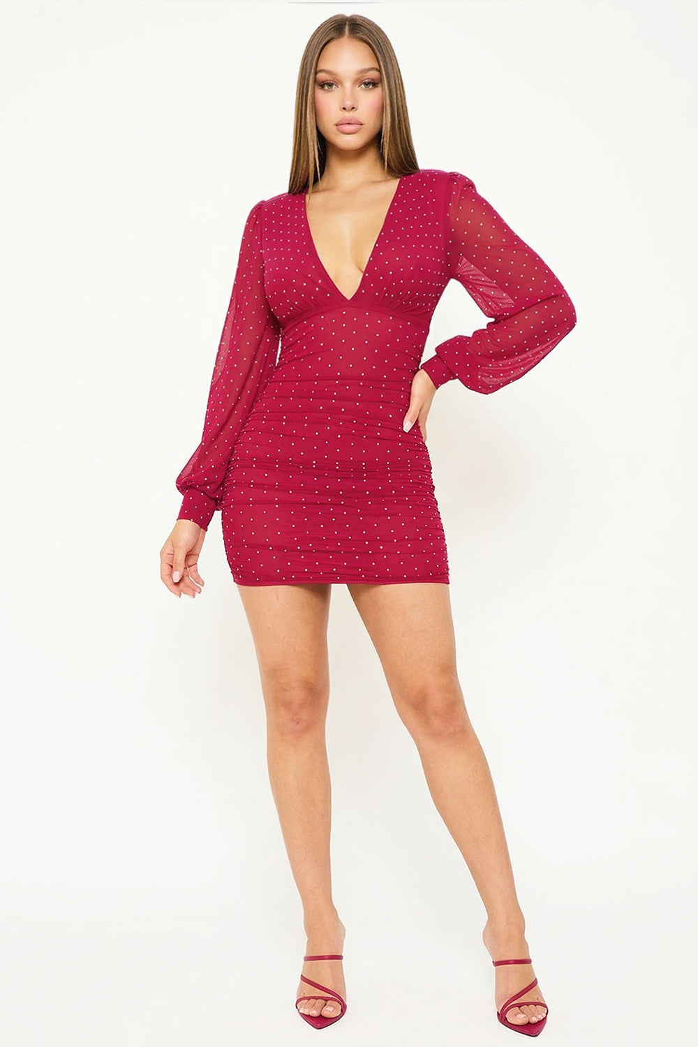 Rhinestone On Mesh Mini Dress