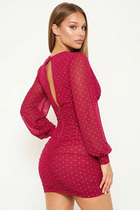 Rhinestone On Mesh Mini Dress