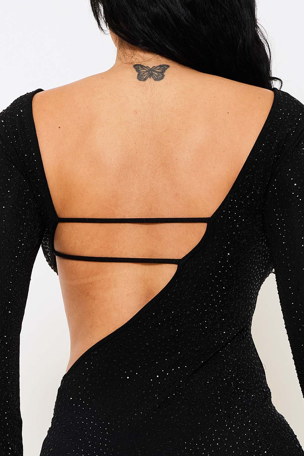 Rhinestone Cutout Waist Mini Dress