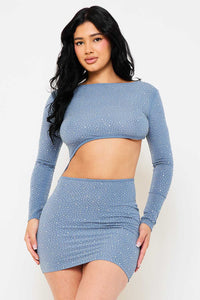 Rhinestone Cutout Waist Mini Dress