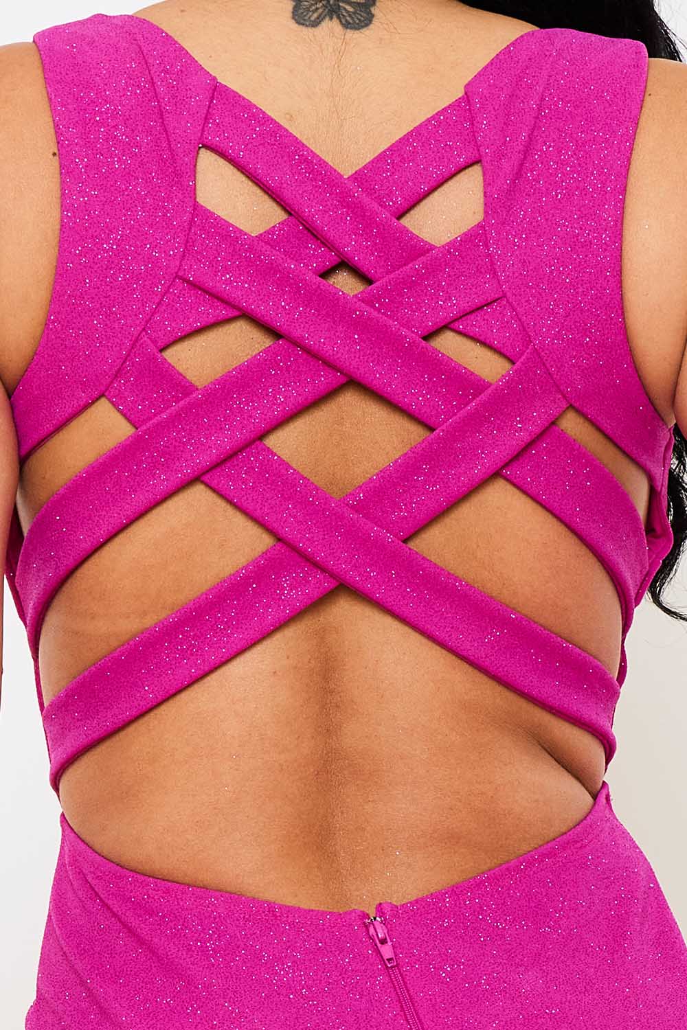 Symphony Dress - Glittered Criss-Cross Open Back Mini Dress | Zezebe