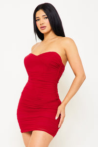 Pleated Tube Top Mini Dress