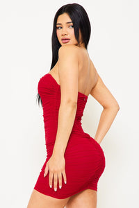 Pleated Tube Top Mini Dress