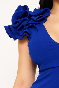 Ruffle Detail Shoulder Midi Dress