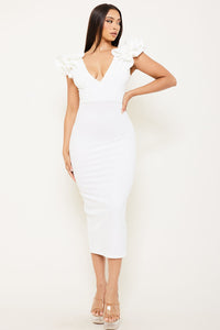 Symphony Dress - Ruffle Detail Shoulder Midi Dress | Zezebe