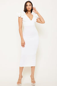 Symphony Dress - Ruffle Detail Shoulder Midi Dress | Zezebe