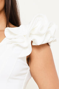 Symphony Dress - Ruffle Detail Shoulder Midi Dress | Zezebe