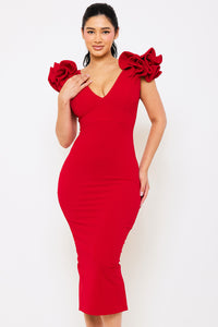 Ruffle Detail Shoulder Midi Dress