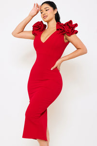 Ruffle Detail Shoulder Midi Dress