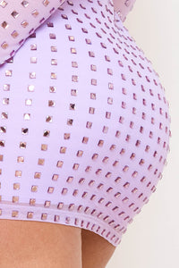 Symphony Dress - Square Rhinestone Long Sleeve Mini Dress | Zezebe