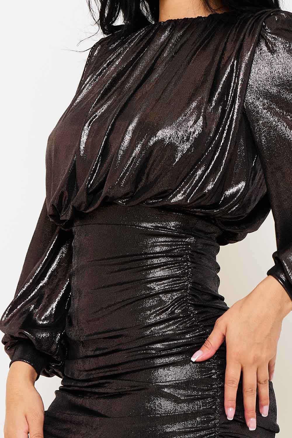 Symphony Dress - Metallic Foil Pleated Mini Dress | Zezebe