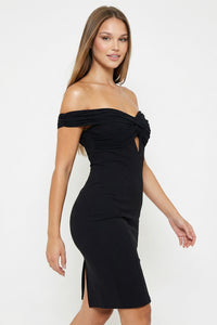 Mesh With Techno Crepe Midi Dress