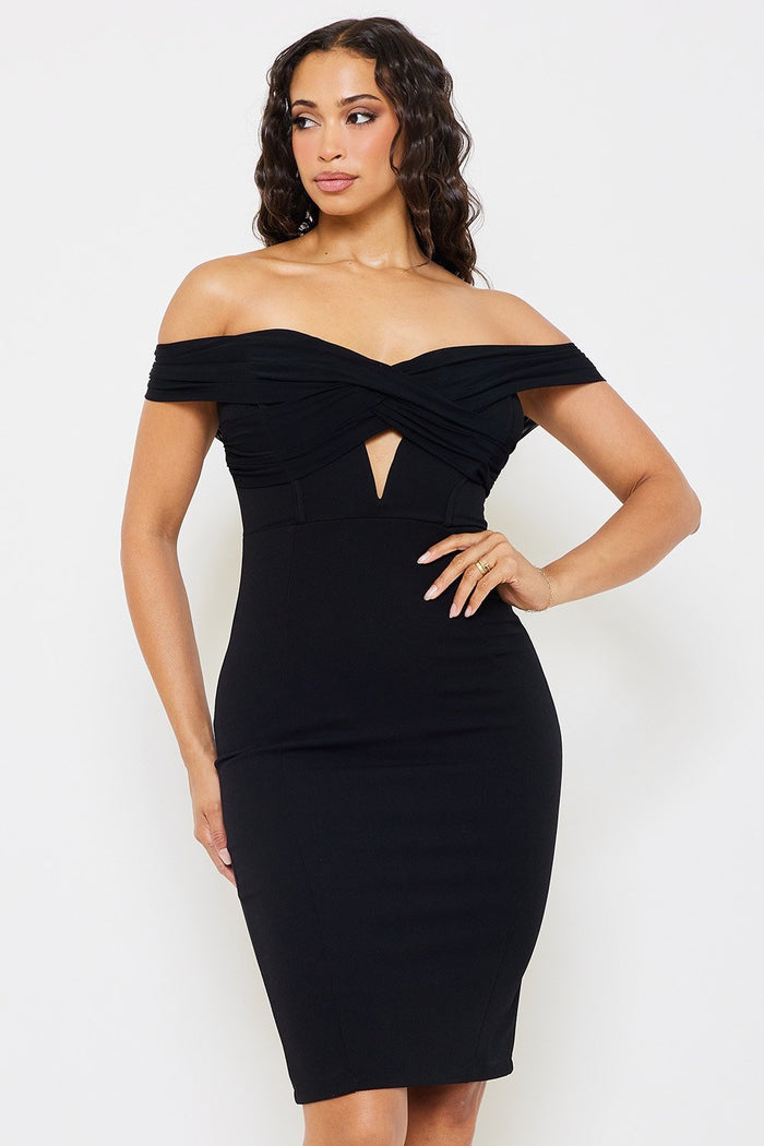 Symphony Dress - Mesh With Techno Crepe Midi Dress | Zezebe