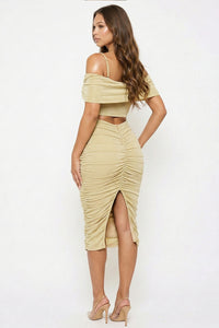 Glitter Open Shoulder Midi Dress